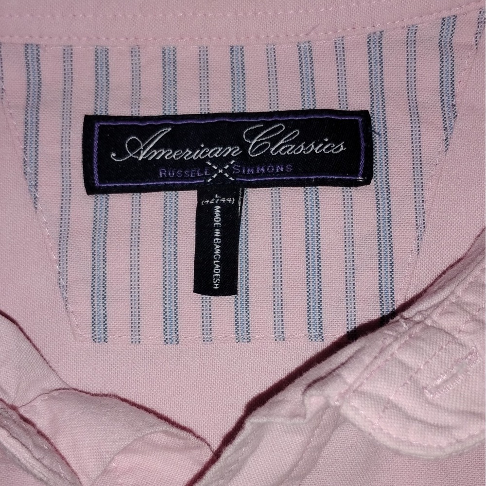 American Classics Russell Simmons  Solid Pink Striped Collar 34/35 Button-Down